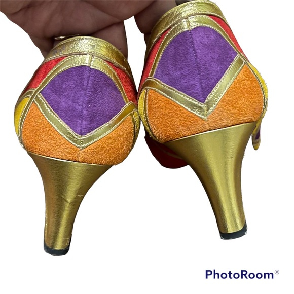 Vintage Margaret Jerrold suede multi-colored patchwork pumps - Picture 5 of 11